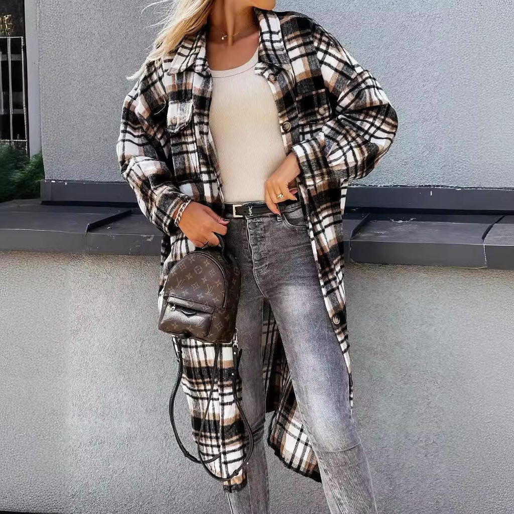 Women's Plaid Shirt Coat in Soft Cotton Blend