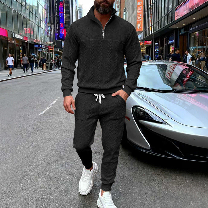 Men's Waffle Texture Half-Zip Loungewear Set