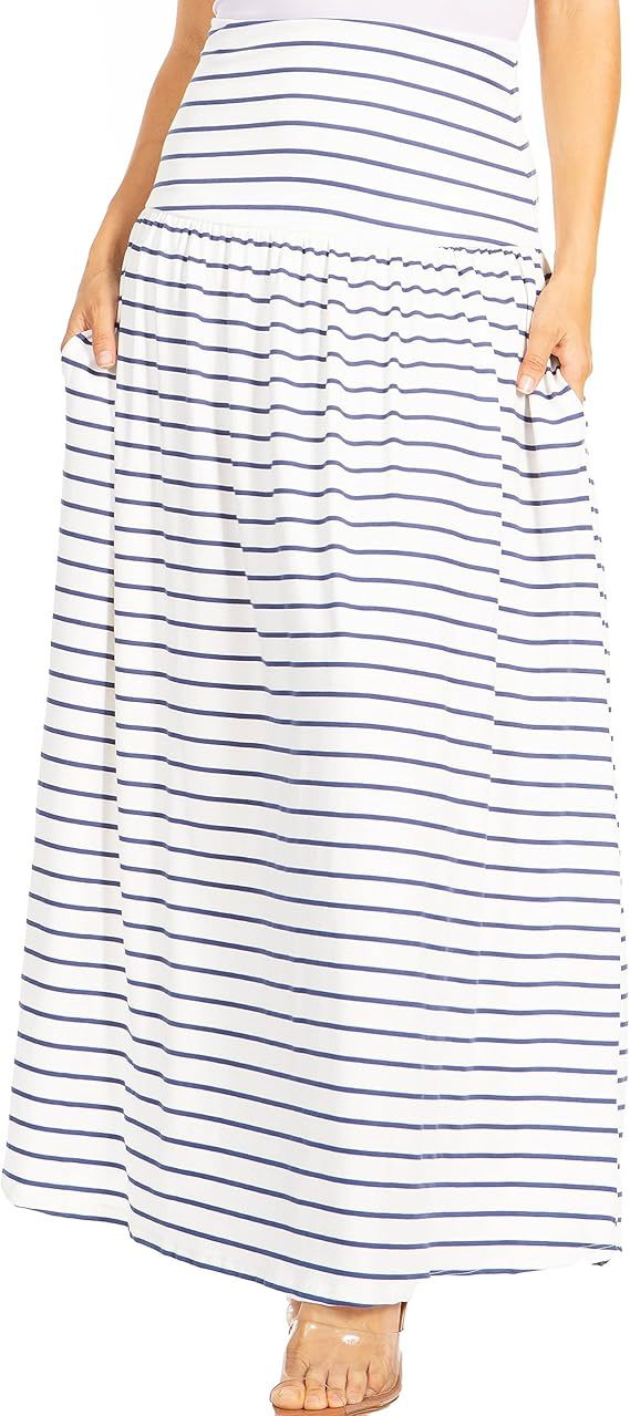 Women's Maxi Skirt with Elastic Waistband and Pockets
