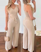 Women's Wide-Leg Jumpsuit with Sash
