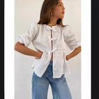 Women's Blouse with Ruffle Details and Button Opening