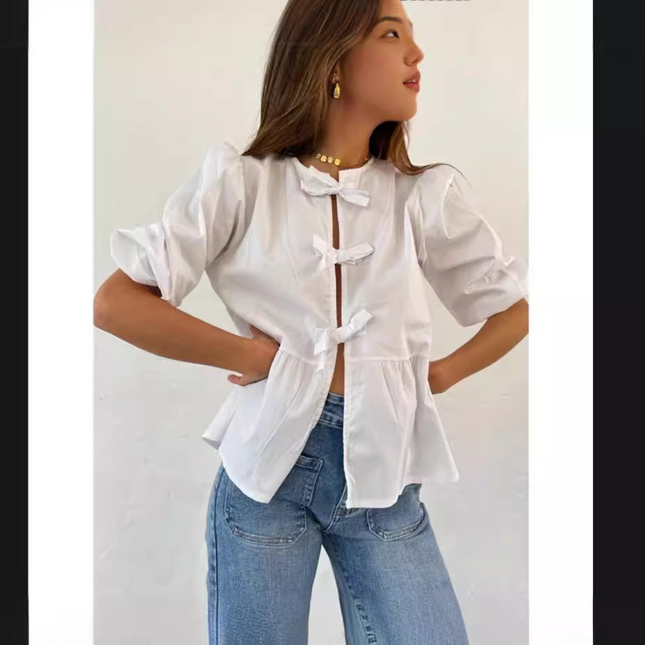 Women's Blouse with Ruffle Details and Button Opening