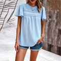 Women's Blouse with Puff Sleeves and Decorative Lace Trim