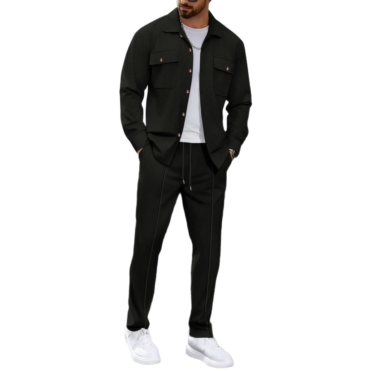 Men's Waffle Structure Shirt Jacket and Relax Pants Set