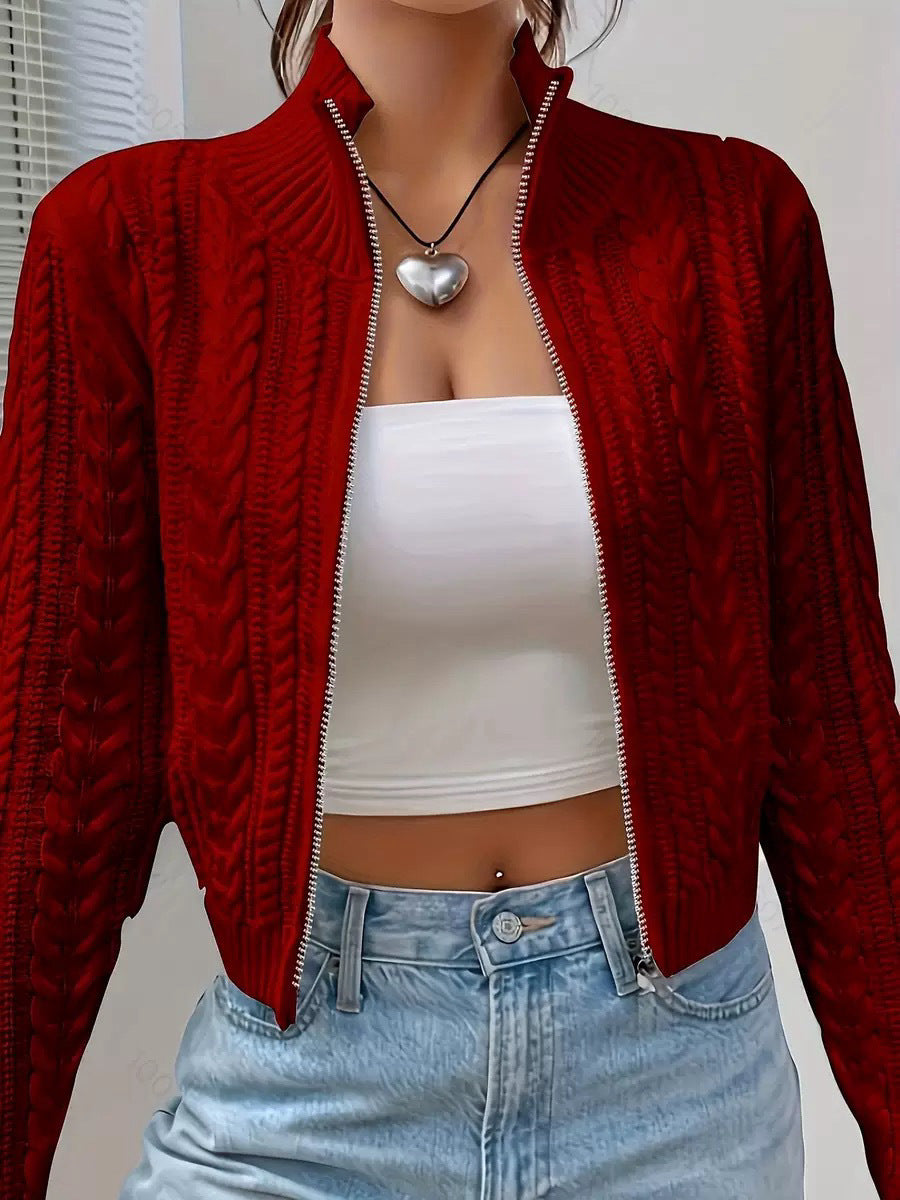 Women's Designer Cardigan with Cable Knit Pattern
