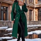 Women's Elegant Trench Coat with Waist Belt and Double-Breasted Details