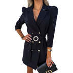 Women's Blazer Dress with Tailored Fit and Glamorous Button Detail