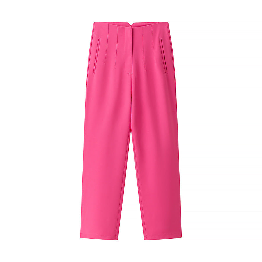 Women's Elegant High-Waisted Trousers with Fine Pleats and Pockets
