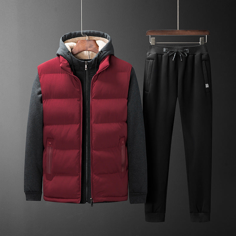 Men's Padded Hooded Vest and Jogging Pants Set