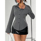 Elegant Striped Shirt Blouse with Flared Sleeves