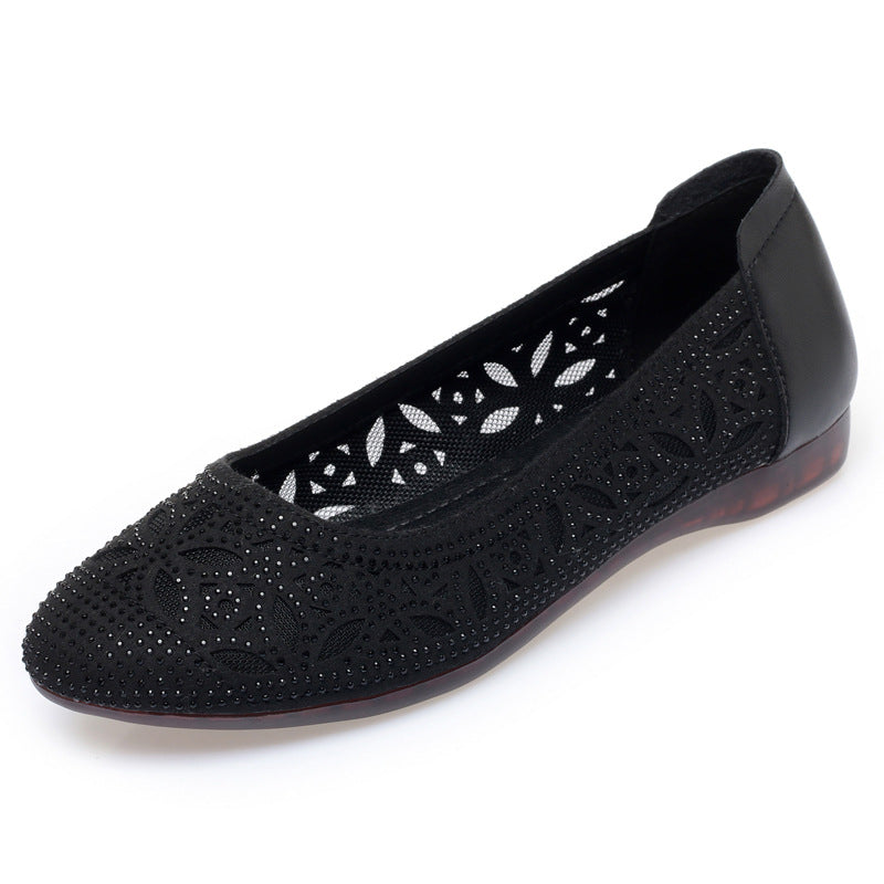 Women's Ballet Flats with Delicate Cutout Design and Sparkling Rhinestones