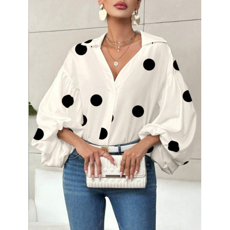 Women's Blouse with Voluminous Balloon Sleeves and Elegant Collar