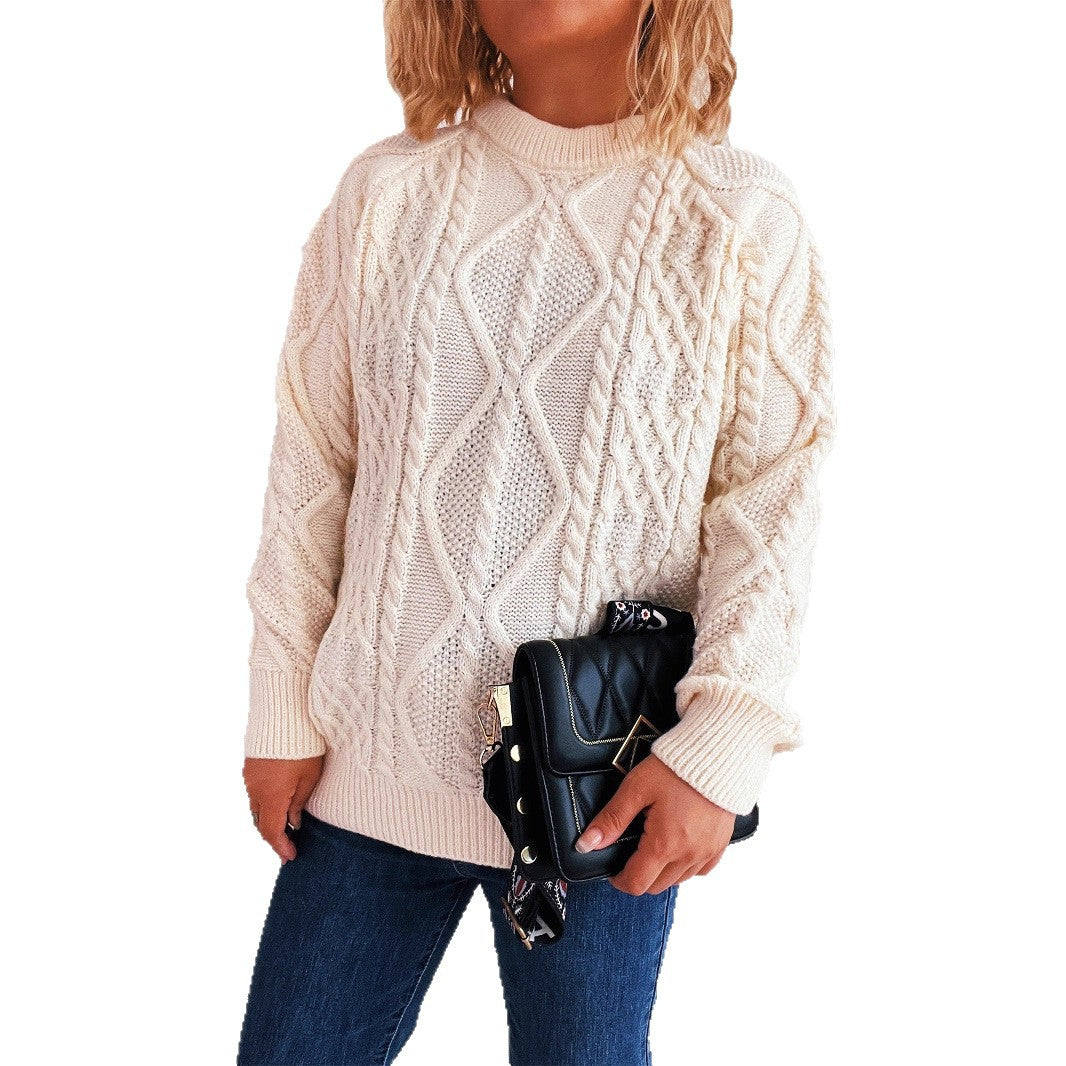 Women's Chunky Knit Sweater with Textured Cable Pattern and Casual Fit