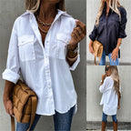 Women's Fashionable Shirt Blouse with Chest Pockets and Casual Cut