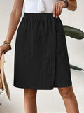 Women's Knee-Length Wrap Skirt with Elastic Waist and Pockets