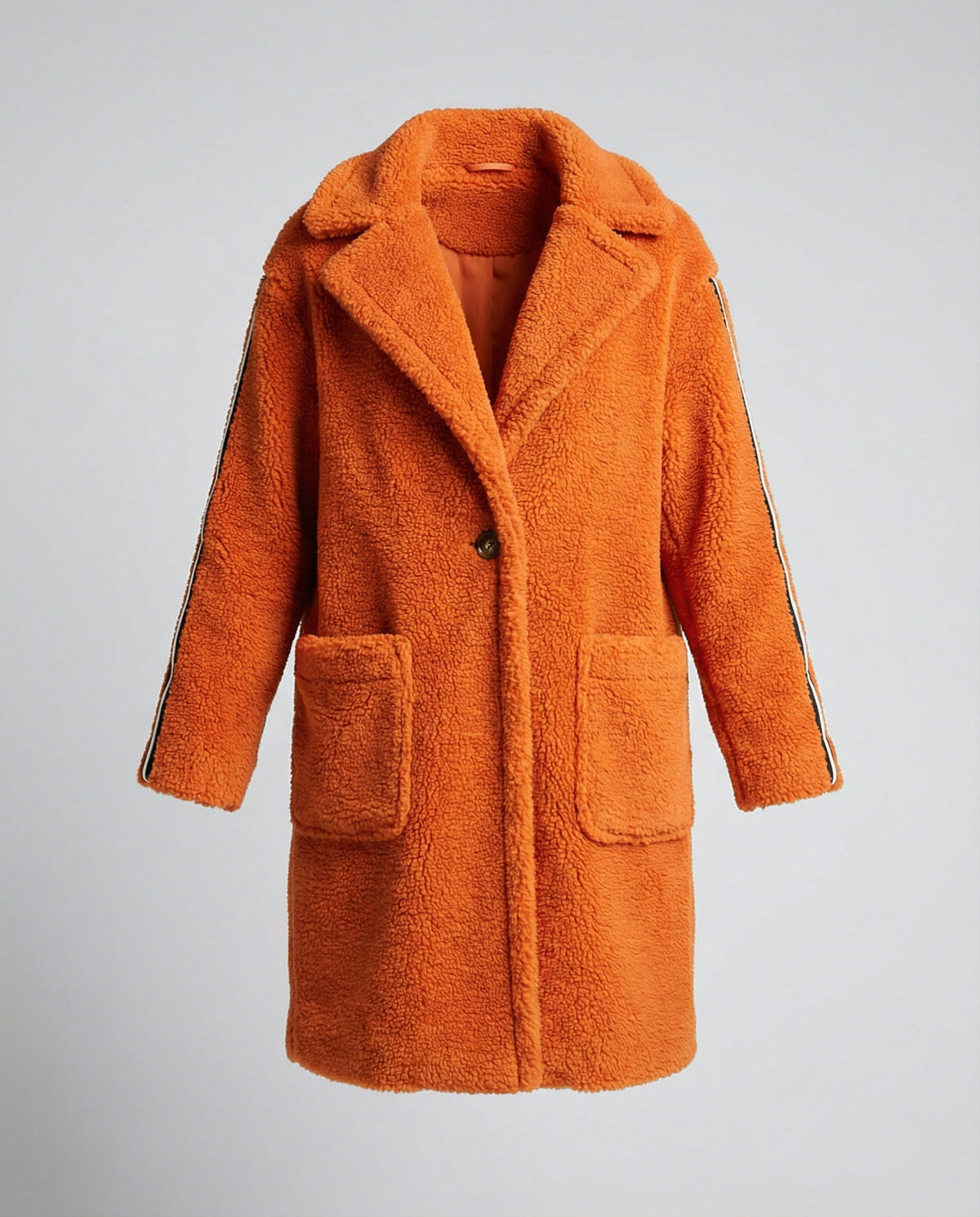 Women's Elegant Teddy Coat with Two Pockets and Sporty Stripes