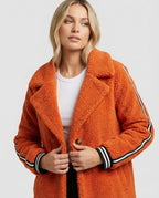 Women's Elegant Teddy Coat with Two Pockets and Sporty Stripes