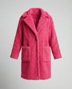 Women's Elegant Teddy Coat with Two Pockets and Sporty Stripes