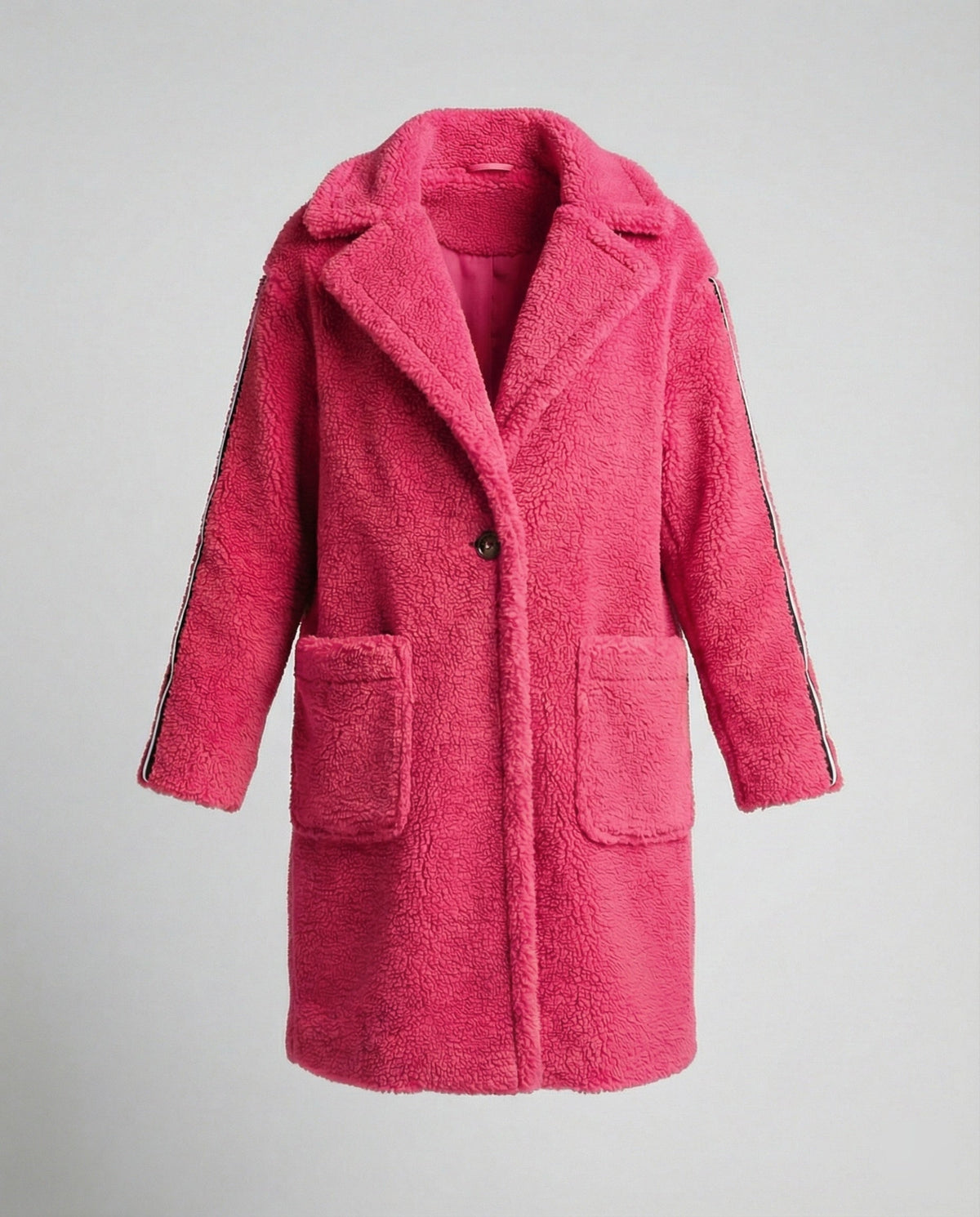 Women's Elegant Teddy Coat with Two Pockets and Sporty Stripes