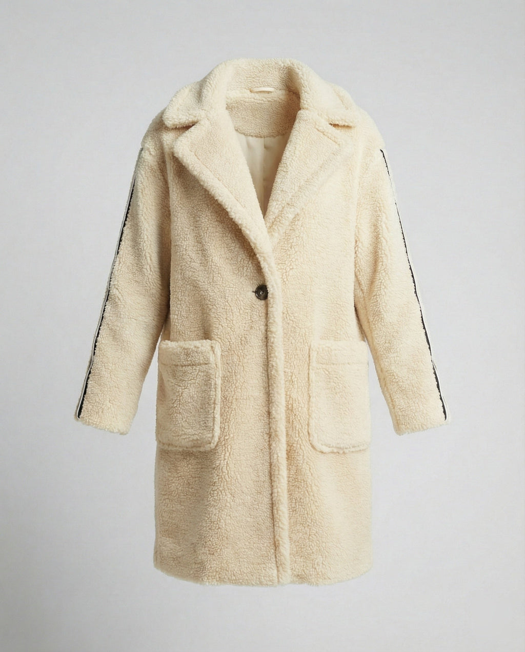 Women's Elegant Teddy Coat with Two Pockets and Sporty Stripes