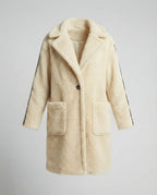 Women's Elegant Teddy Coat with Two Pockets and Sporty Stripes