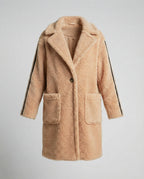 Women's Elegant Teddy Coat with Two Pockets and Sporty Stripes