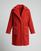 Women's Elegant Teddy Coat with Two Pockets and Sporty Stripes