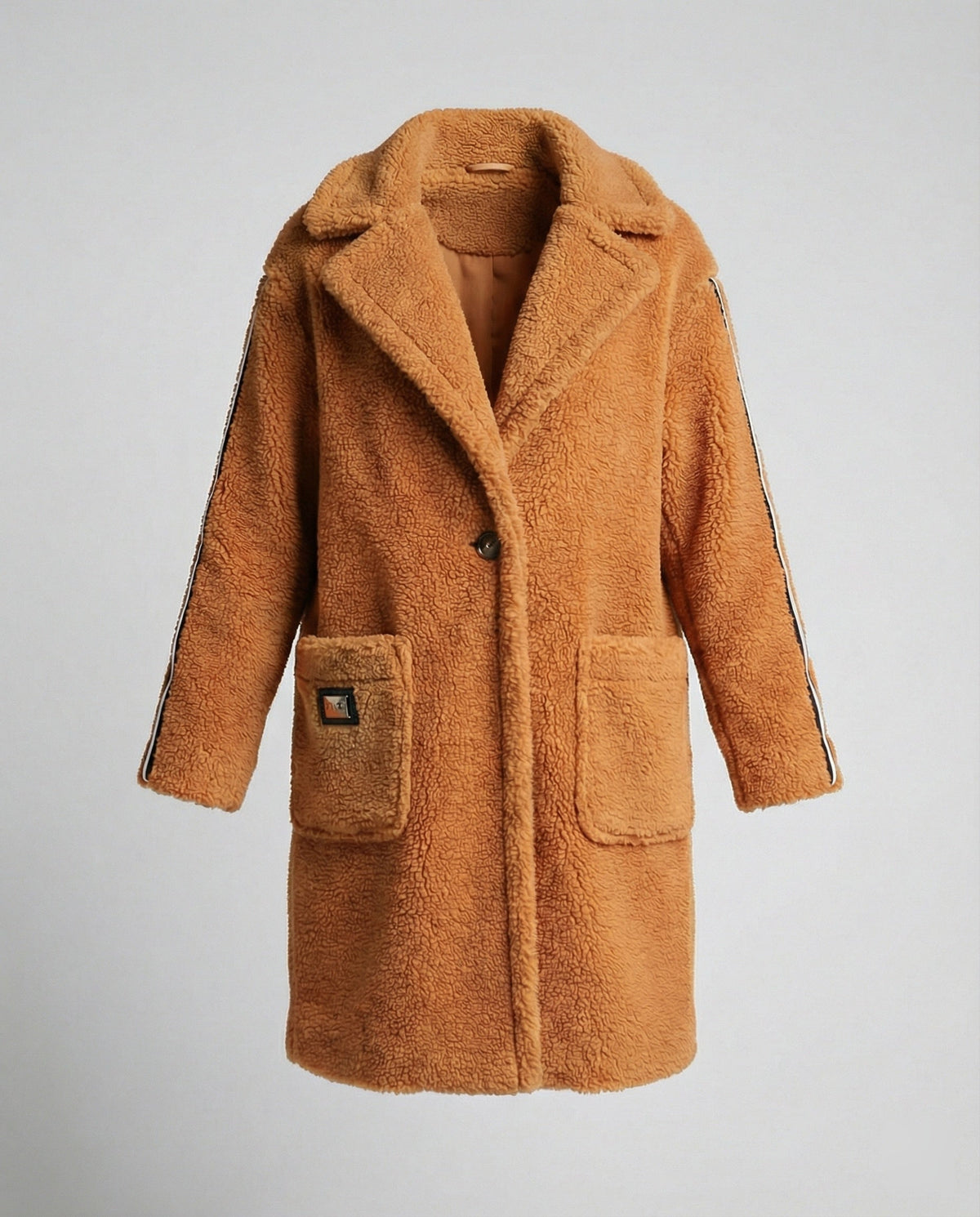 Women's Elegant Teddy Coat with Two Pockets and Sporty Stripes