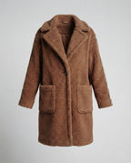 Women's Elegant Teddy Coat with Two Pockets and Sporty Stripes