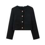 Women's Elegant Tweed-Style Short Jacket with Pockets