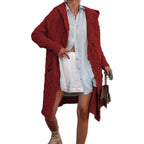 Women's Chunky Knit Cardigan with Hood and Cable Design