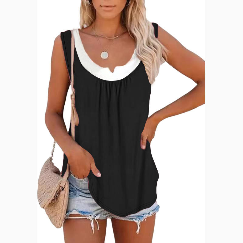 Women's Sleeveless Top with Decorative V-Neck and Casual Fit