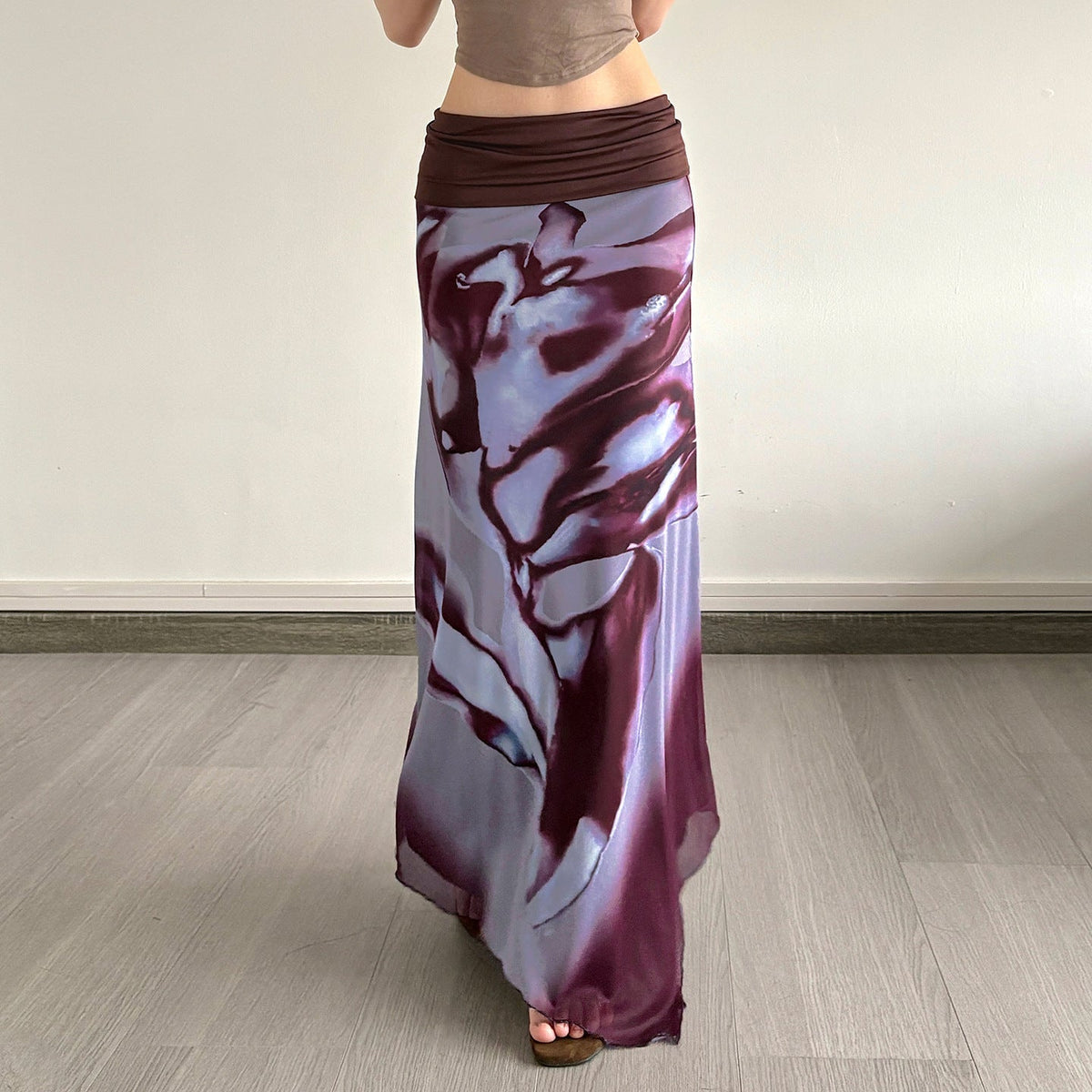 Floral Pattern Maxi Skirt with Elastic Waistband