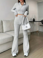 Women's Crop Pullover and Flared Pants Set