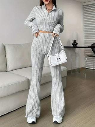 Women's Crop Pullover and Flared Pants Set