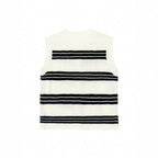 Women's Sleeveless Cardigan with Button Placket and Stripes