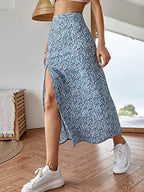 Women's Maxi Skirt with Floral Print and Side Slit