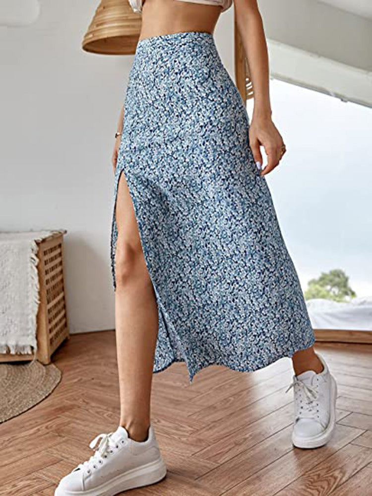 Women's Maxi Skirt with Floral Print and Side Slit