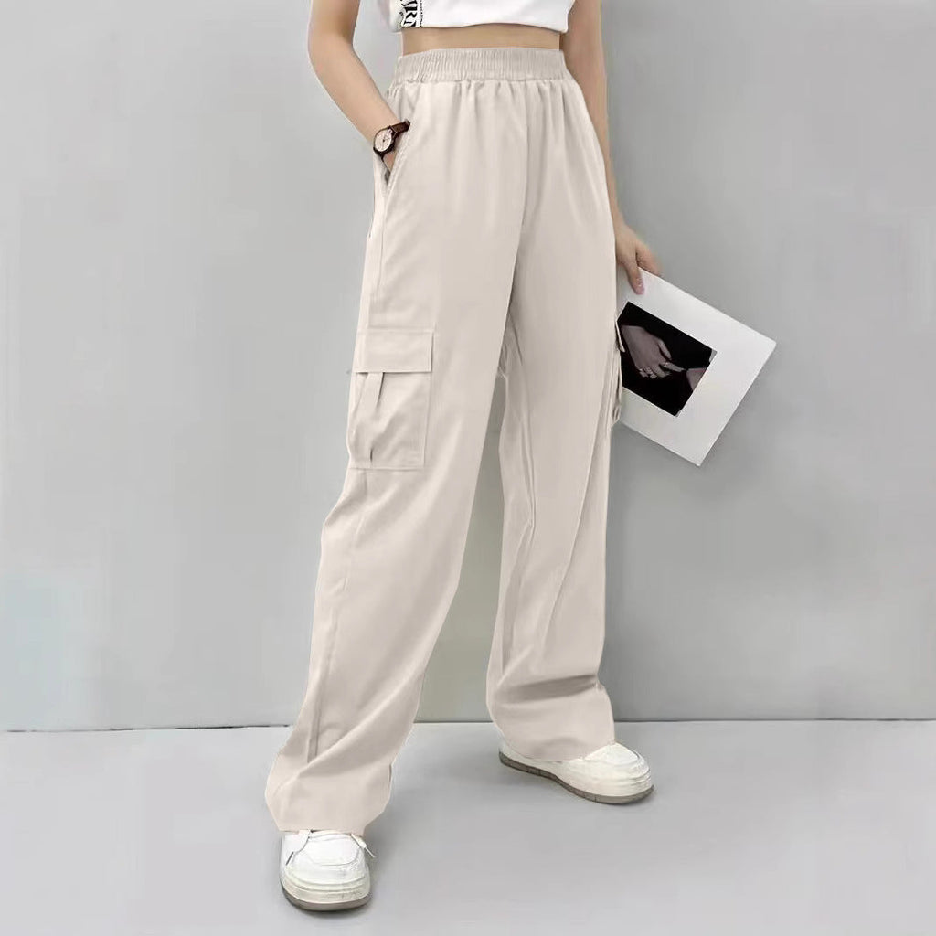 Women's Cargo Pants with Elastic Waist and Side Pockets