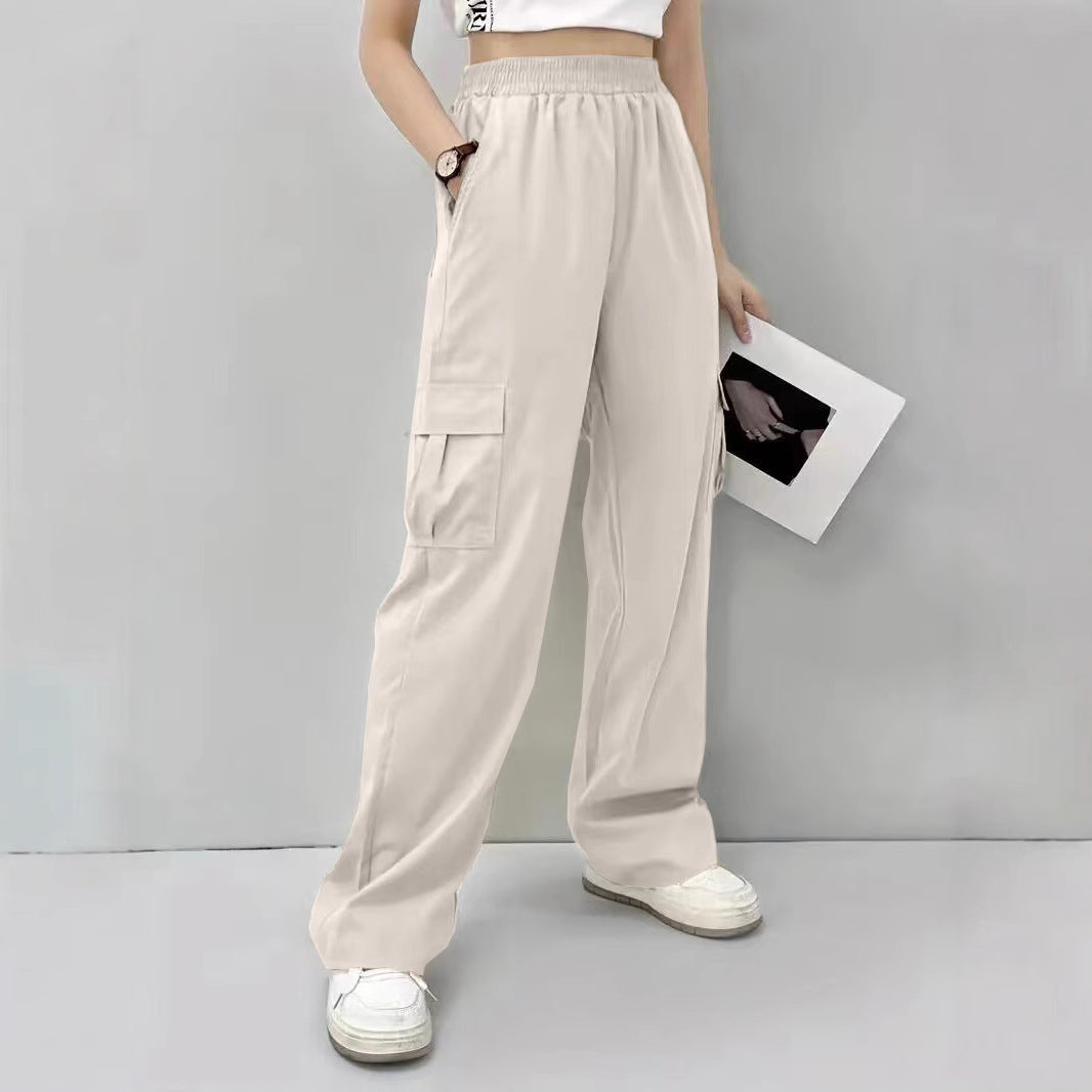Women's Cargo Pants with Elastic Waist and Side Pockets