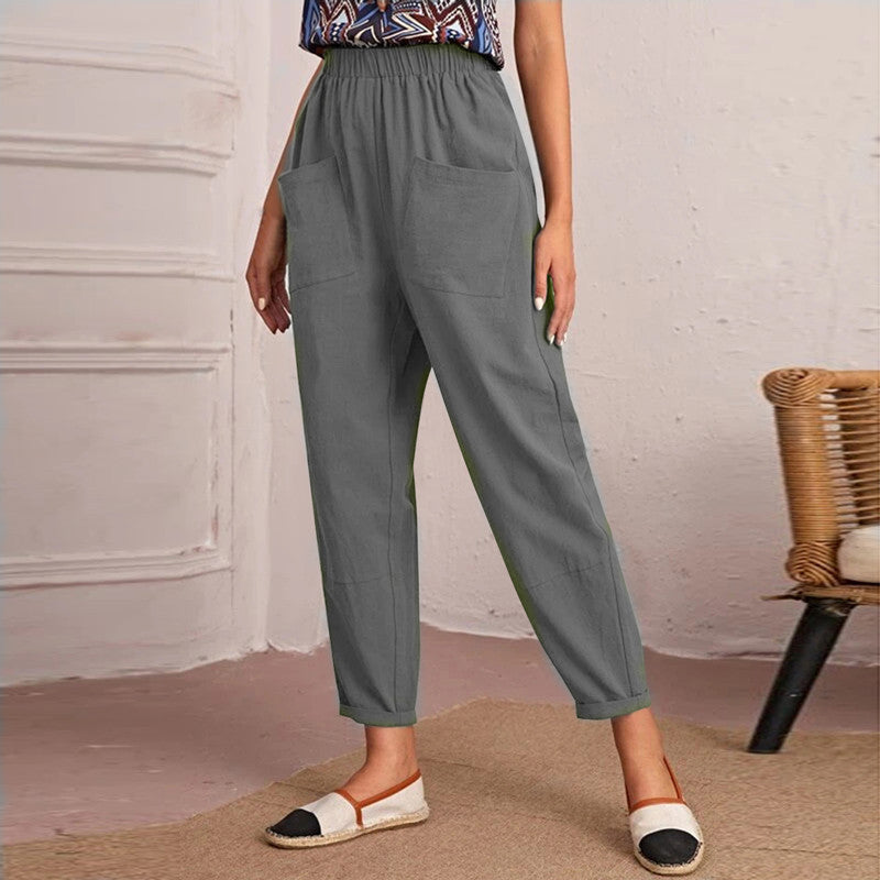 Women's Comfortable Summer Pants with Elastic Waistband and Practical Pockets