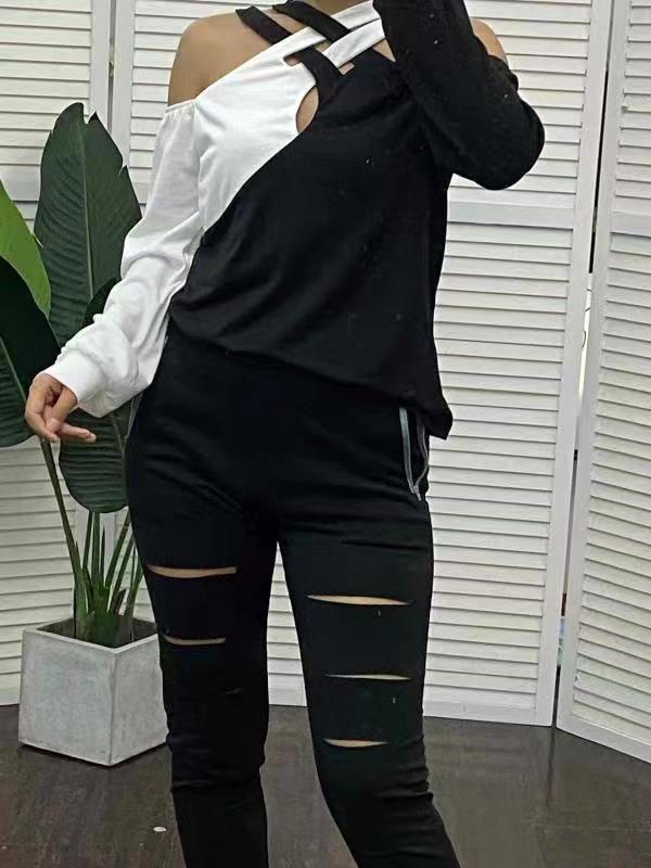 Women's Asymmetrical Off-Shoulder Top with Connecting Straps