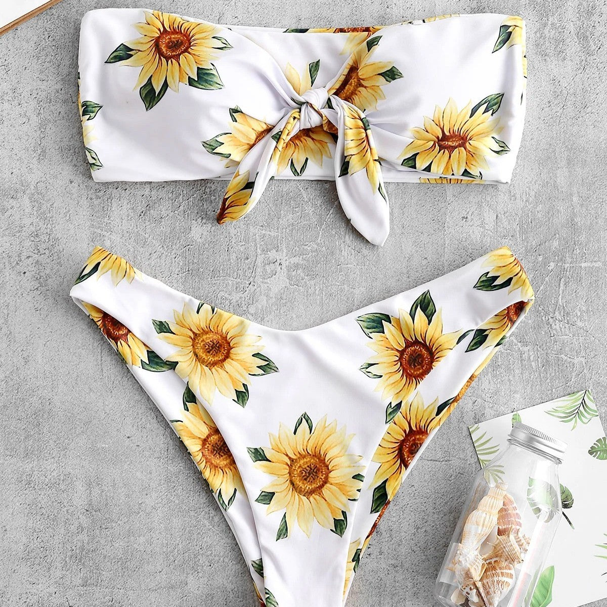 Women's Floral Bandeau Bikini with Knot Detail