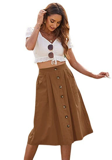 A-Line Skirt with Pockets and Button Front