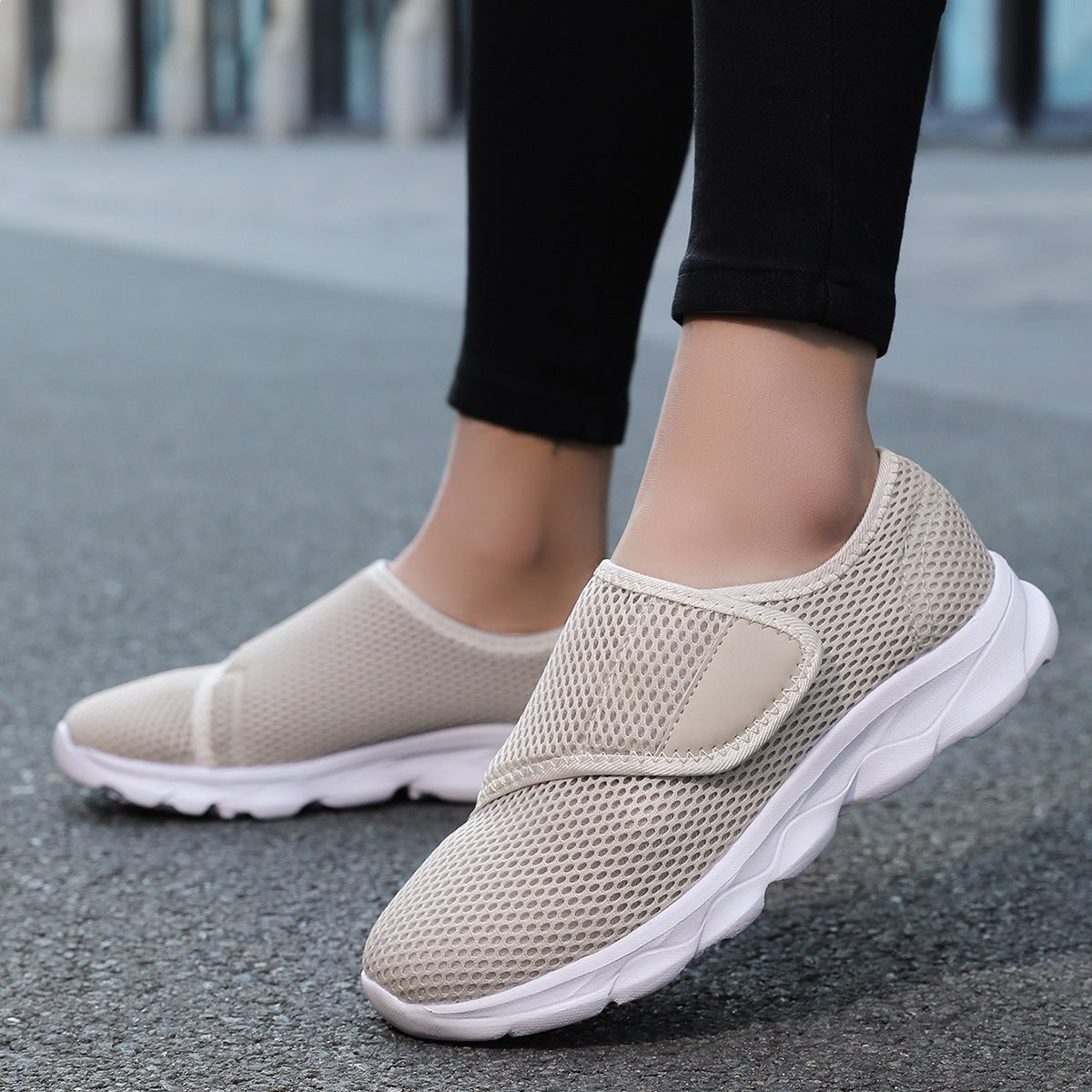 Women's Breathable Slip-On Sneakers with Practical Hook-and-Loop Closure
