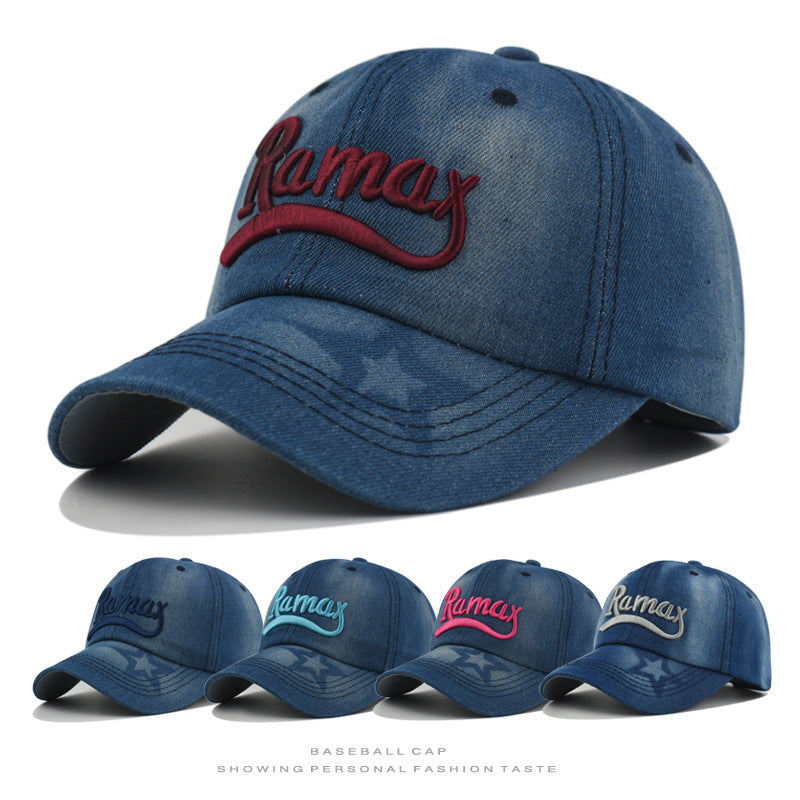 Men's Distressed Denim Embroidered Baseball Cap