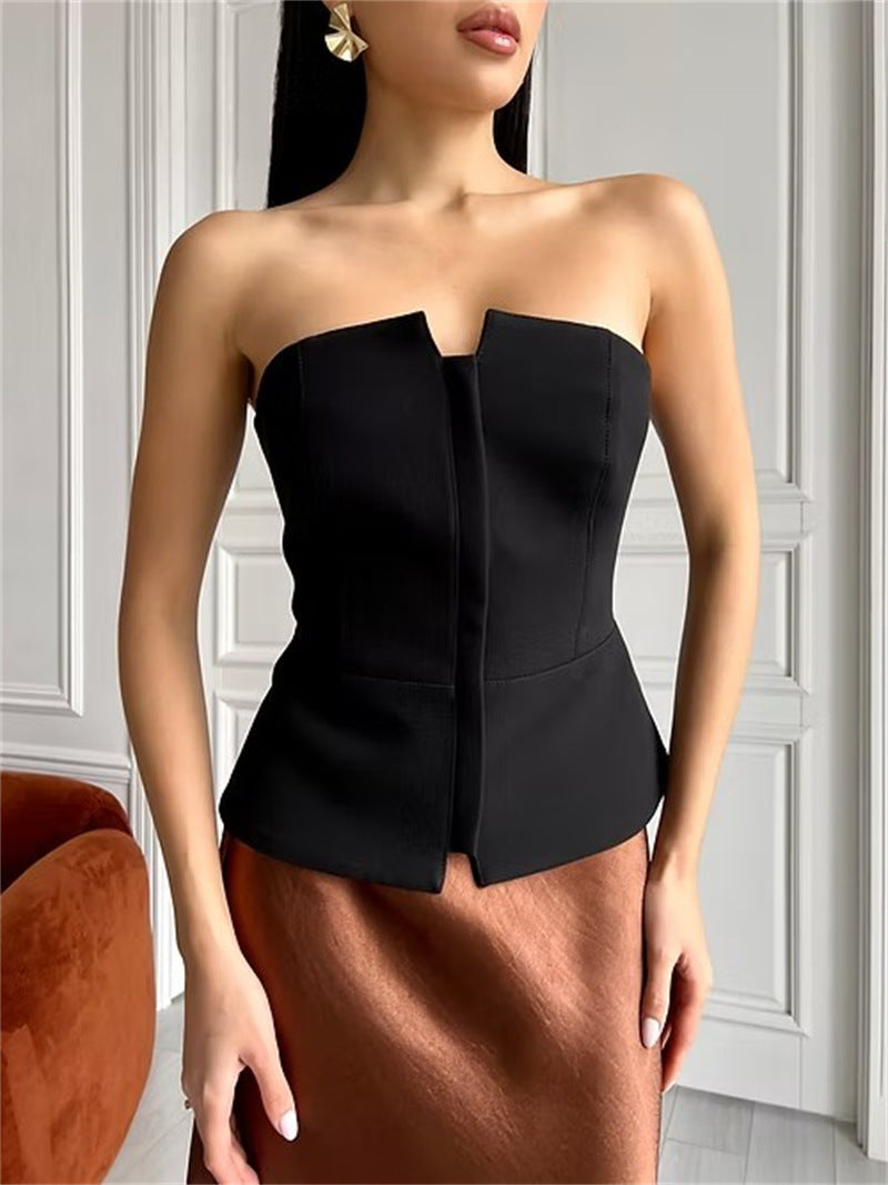 Women's Sleeveless Denim Top with Zipper