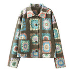 Women's Colorful Floral Jacket with Pockets and Button Details
