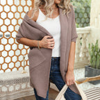 Women's Chunky Knit Cardigan with Open Sleeves and Practical Pockets
