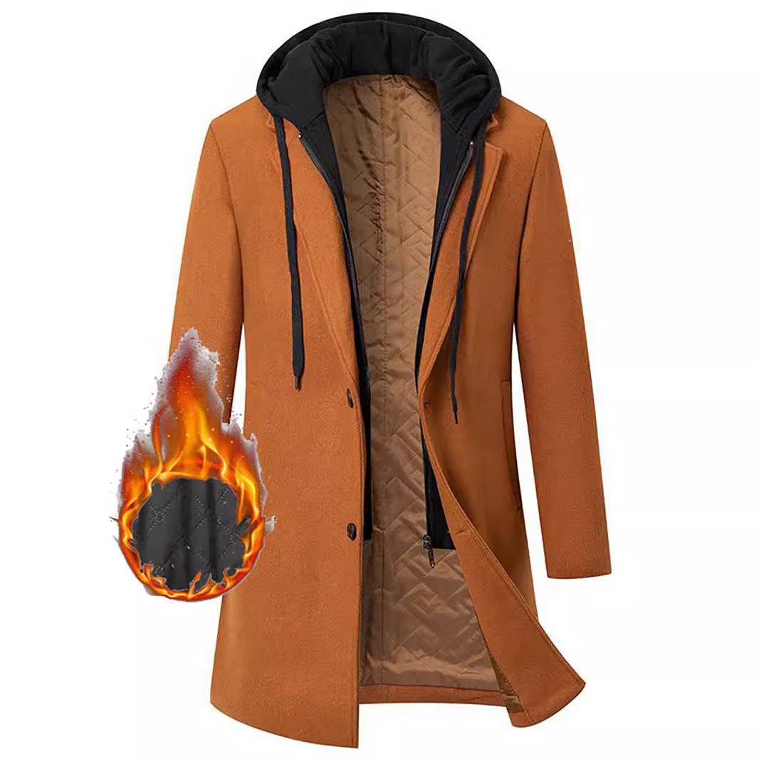 Women's Elegant Coat with Detachable Hood and Sporty Accents